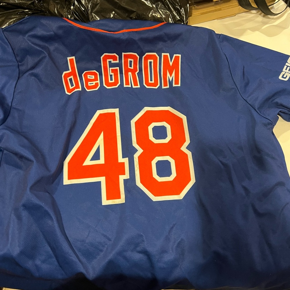 Blue Baseball Jersey with Red Accents